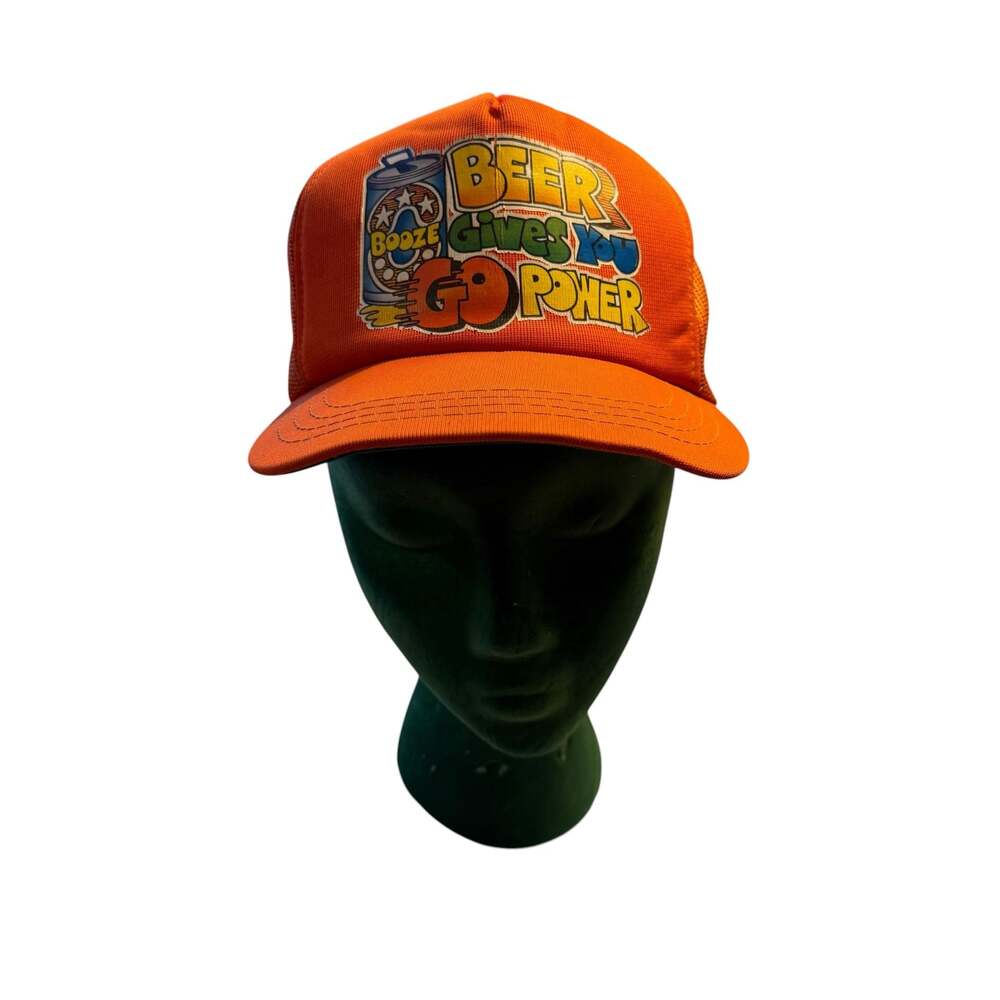Vintage 80s Beer Gives You Go Power Orange Mesh Trucker Hat Snapback